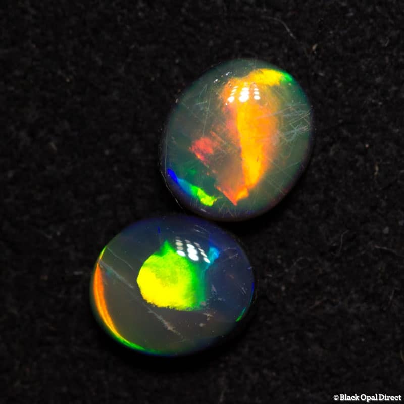 0.84 ct semi black opal pair 5x45mm