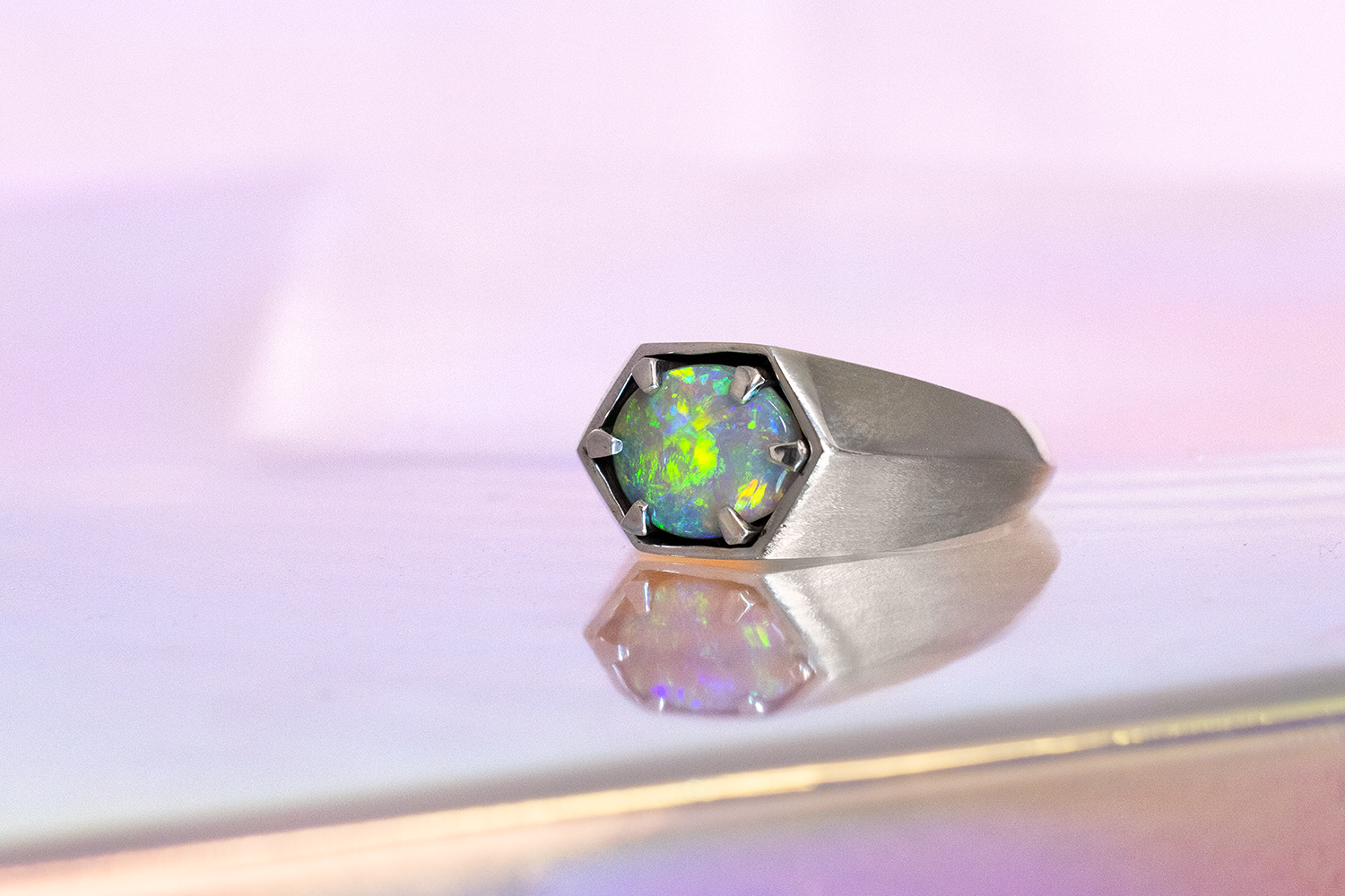 Saxon Ring Sterling Silver with 2.09ct crystal opal