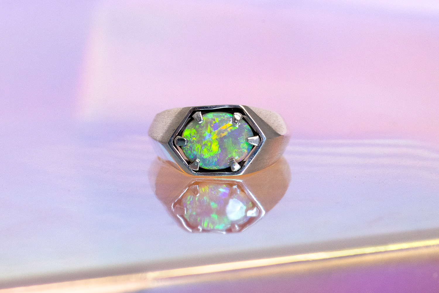 Saxon Ring Sterling Silver with 2.09ct crystal opal