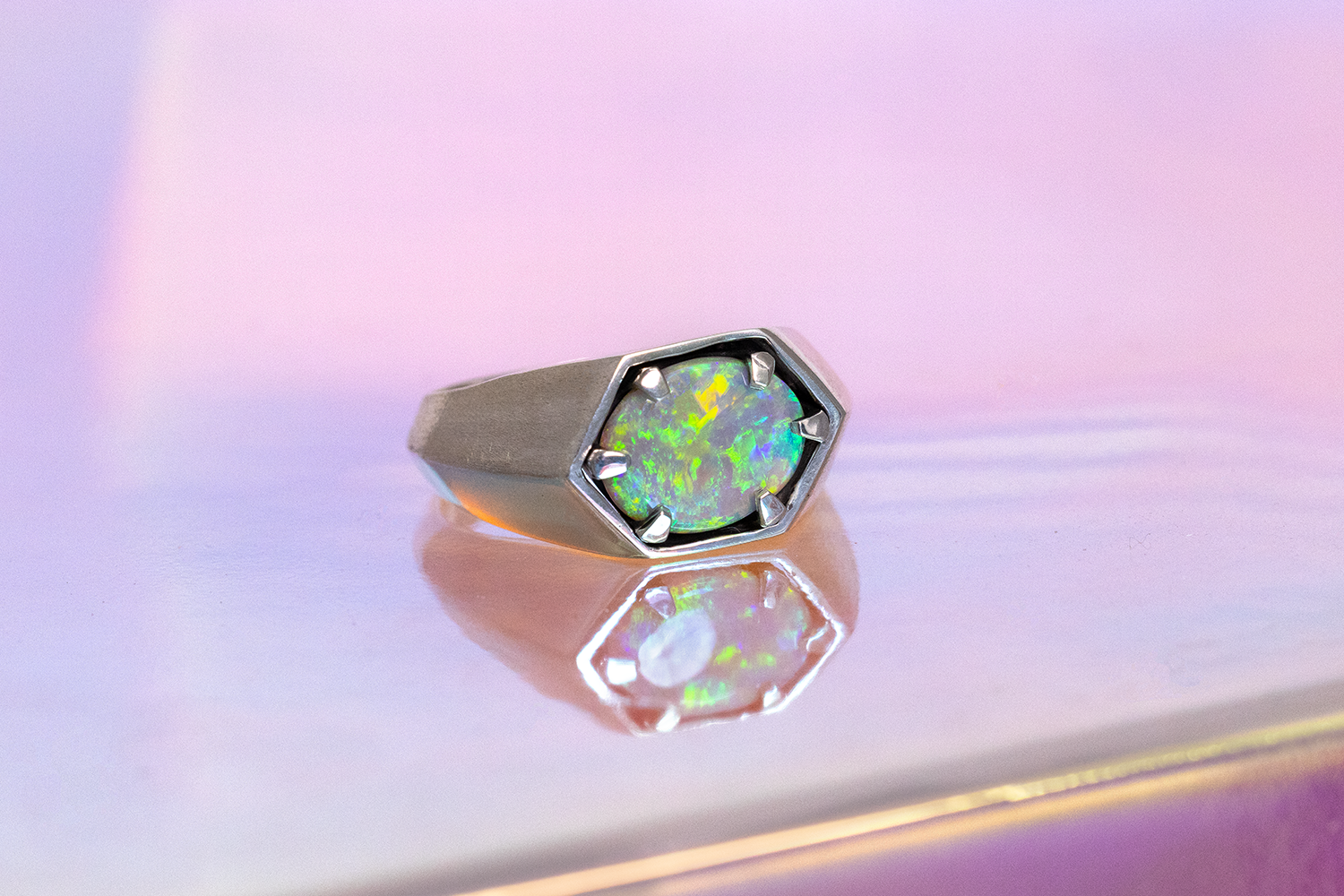 Saxon Ring Sterling Silver with 2.09ct crystal opal