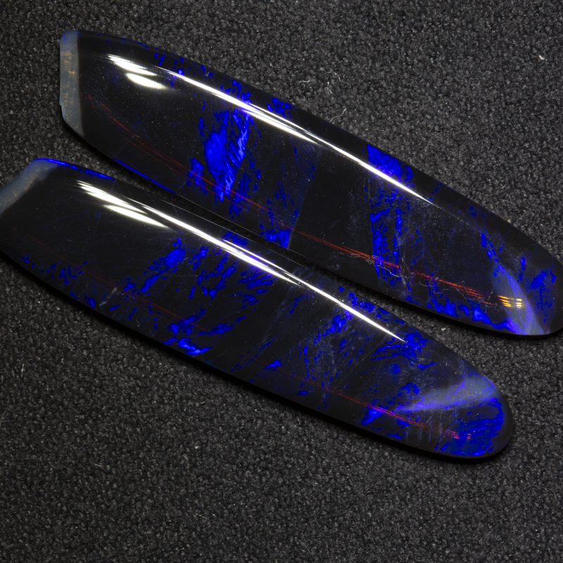 12.88 ct black crystal opal pair 34x7.8x3mm