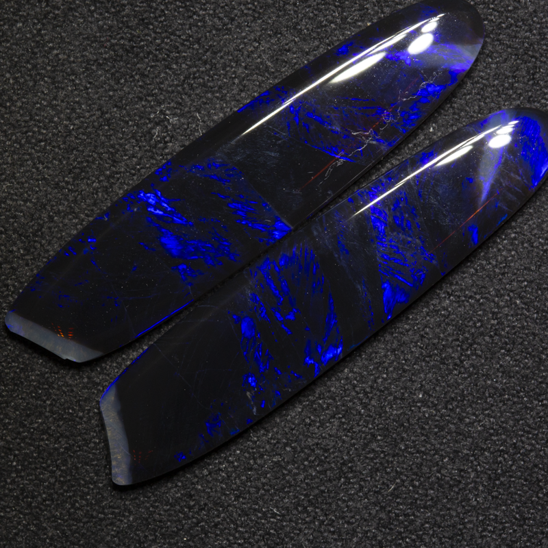 12.88 ct black crystal opal pair 34x7.8x3mm