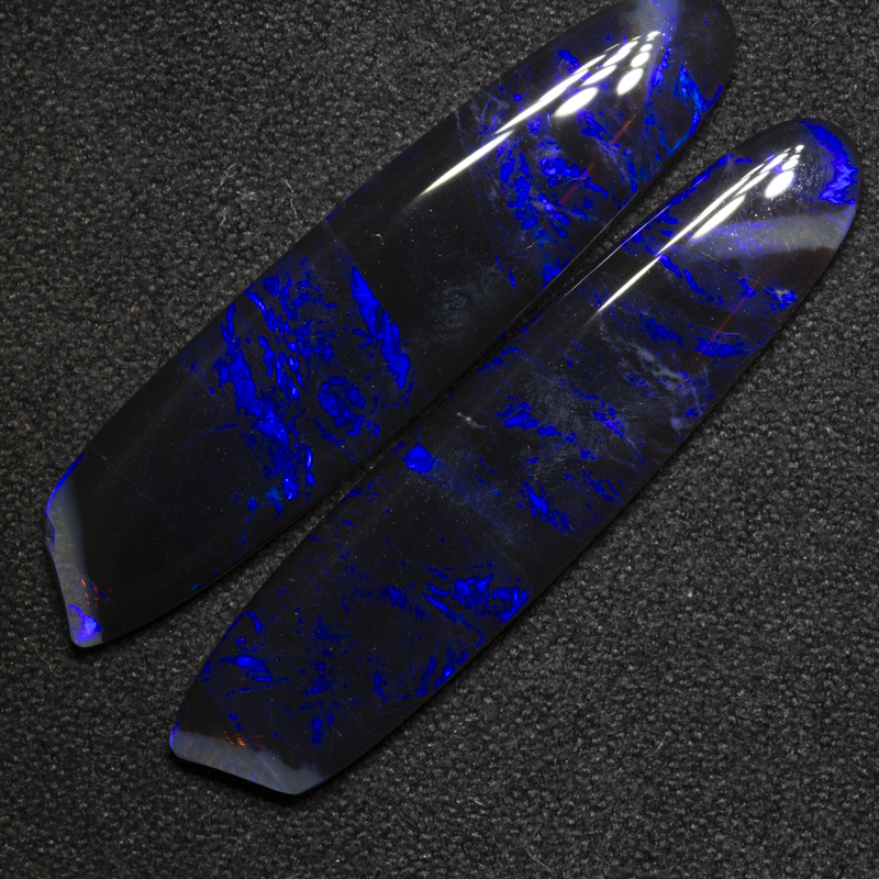 12.88 ct black crystal opal pair 34x7.8x3mm