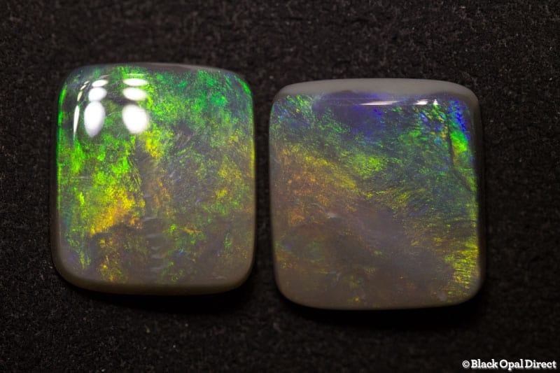 13.18 ct cushion cut semi black opal pair 14x12x4.4mm