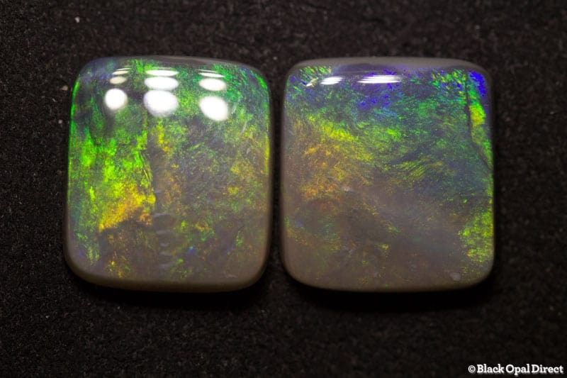 13.18 ct cushion cut semi black opal pair 14x12x4.4mm