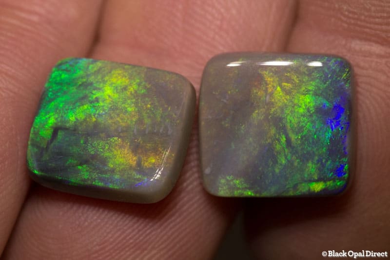 13.18 ct cushion cut semi black opal pair 14x12x4.4mm