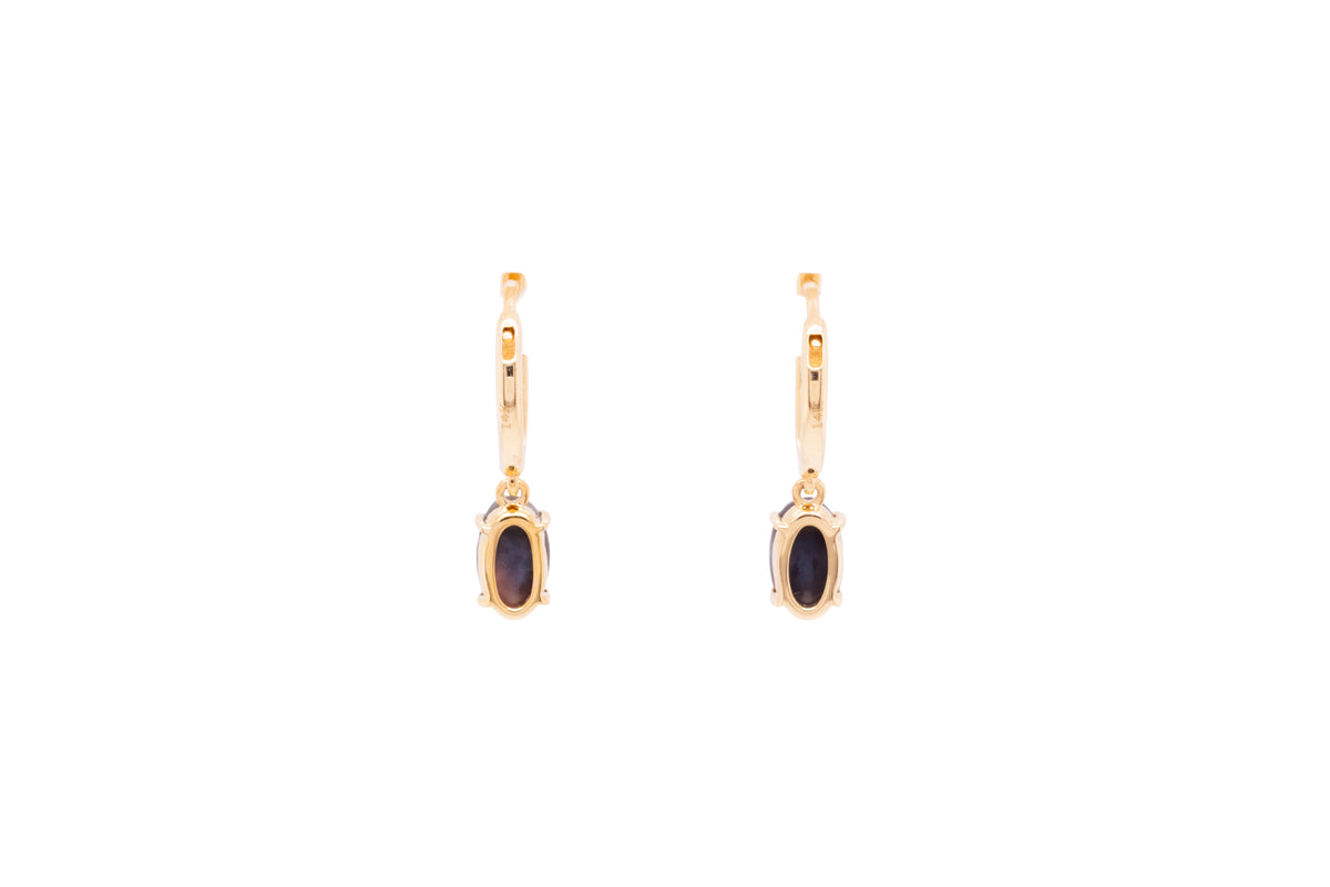 14kt Yellow Gold 0.85 ct Black Opal Diamond Hoop Earrings