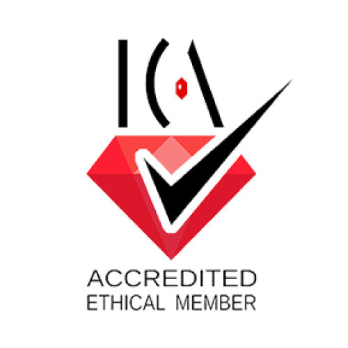 Logo of an accredited ethical member with a red checkmark on a white background