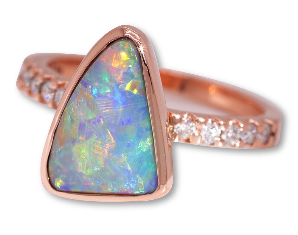 18 kt rose gold tatiana crystal opal ring with diamonds
