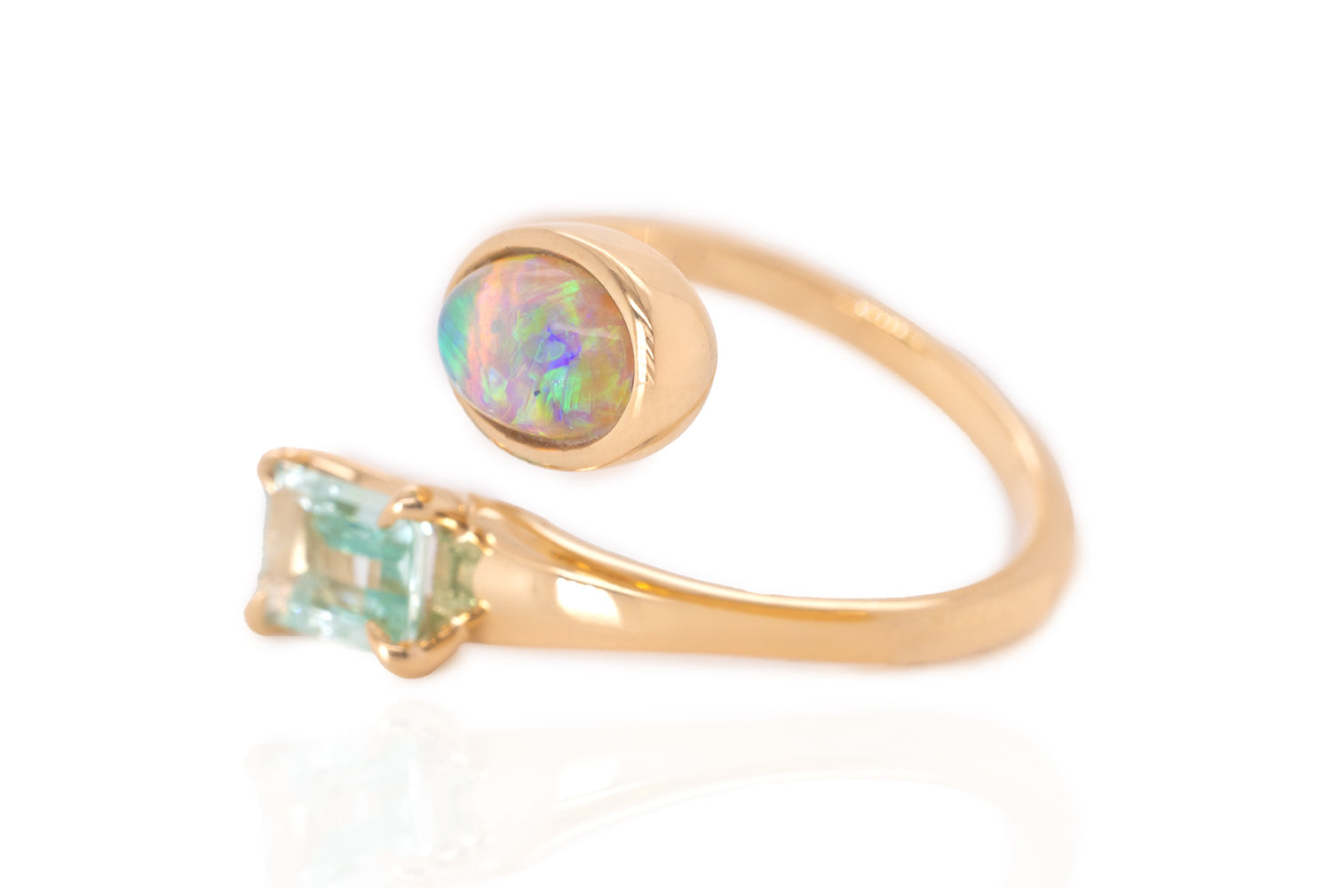 Spirit Gold Ring — crystal opal & green beryl