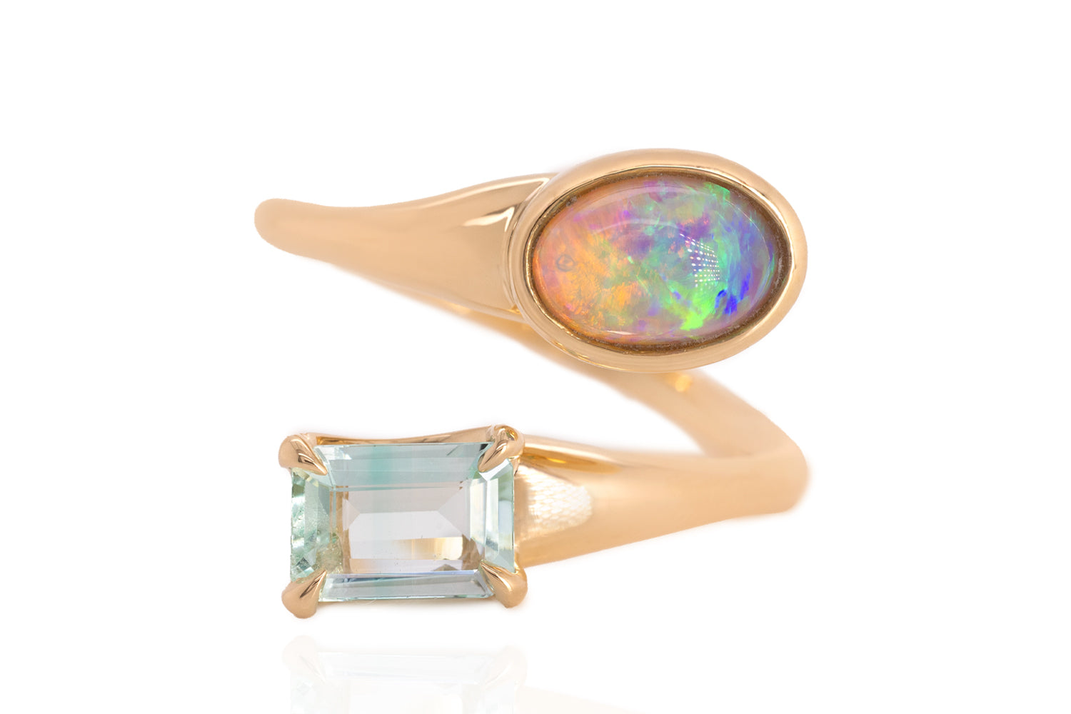 Spirit Gold Ring — crystal opal & green beryl