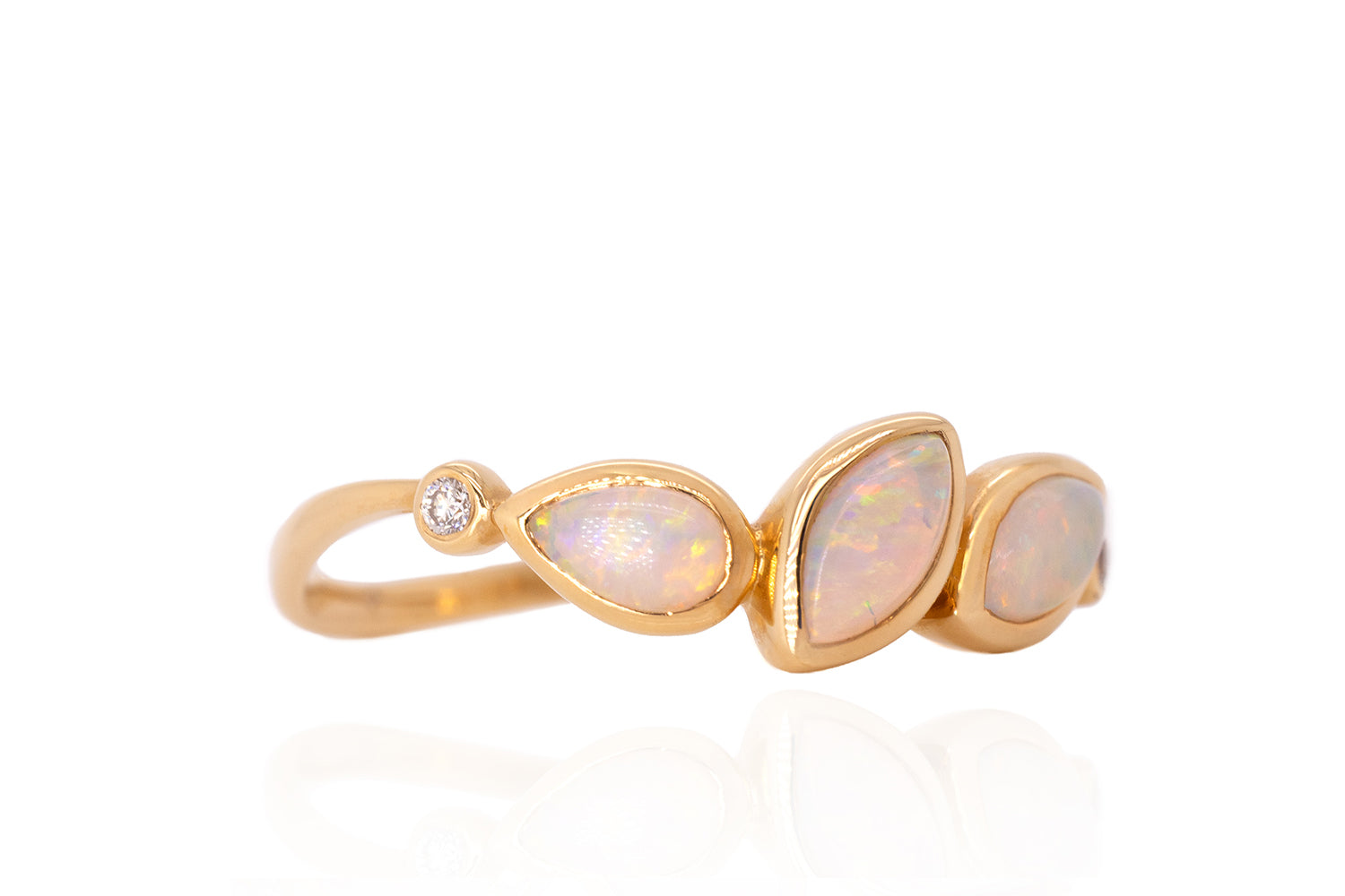 Ophelia — 18kt Yellow Gold Crystal Opal and Diamond Ring