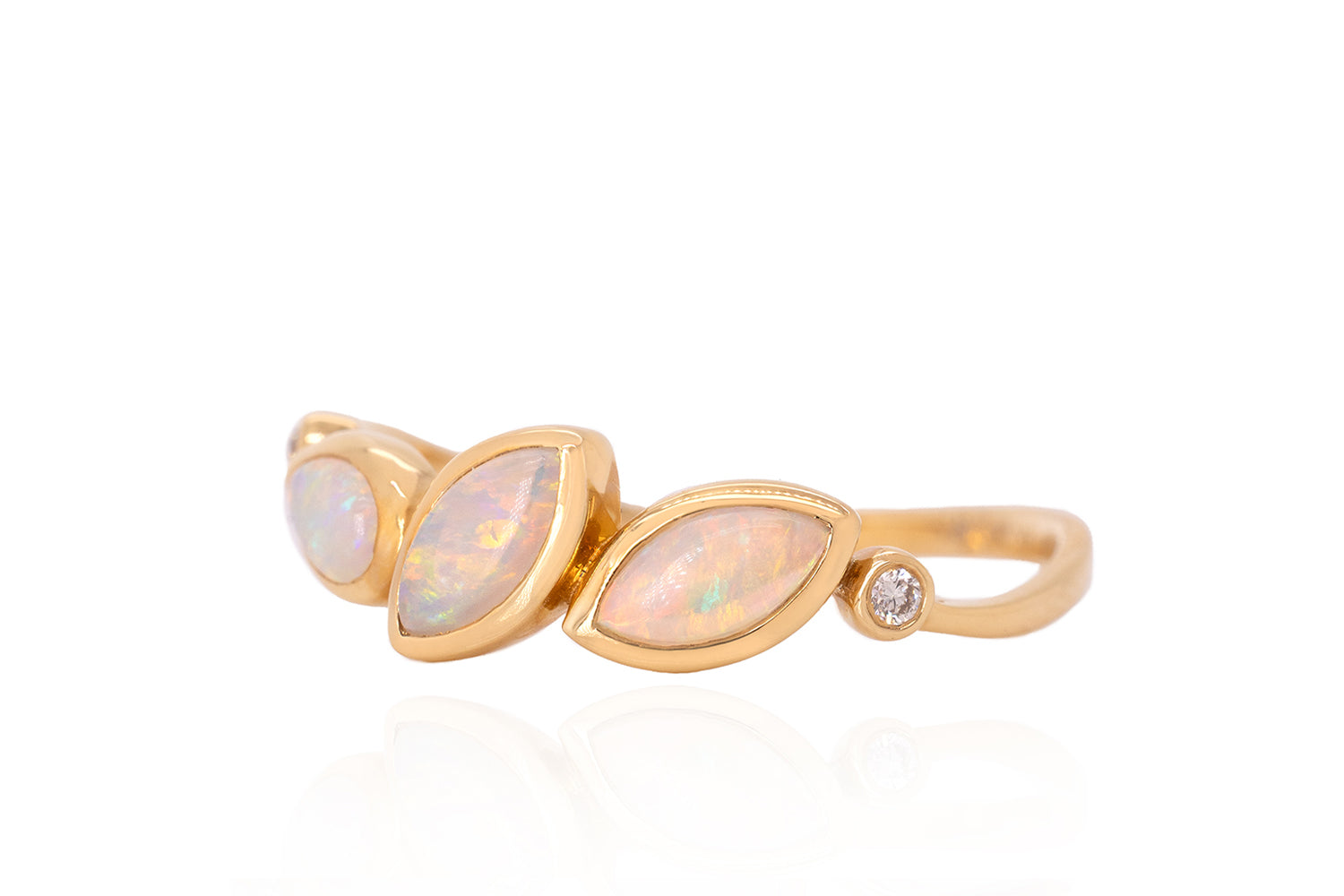 Ophelia — 18kt Yellow Gold Crystal Opal and Diamond Ring
