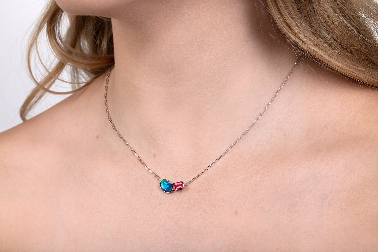 Spirit Platinum Necklace — black opal & tourmaline