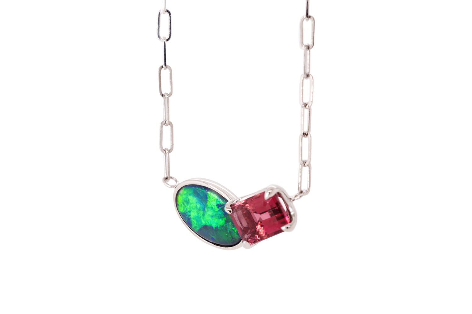 Spirit Platinum Necklace — black opal & tourmaline