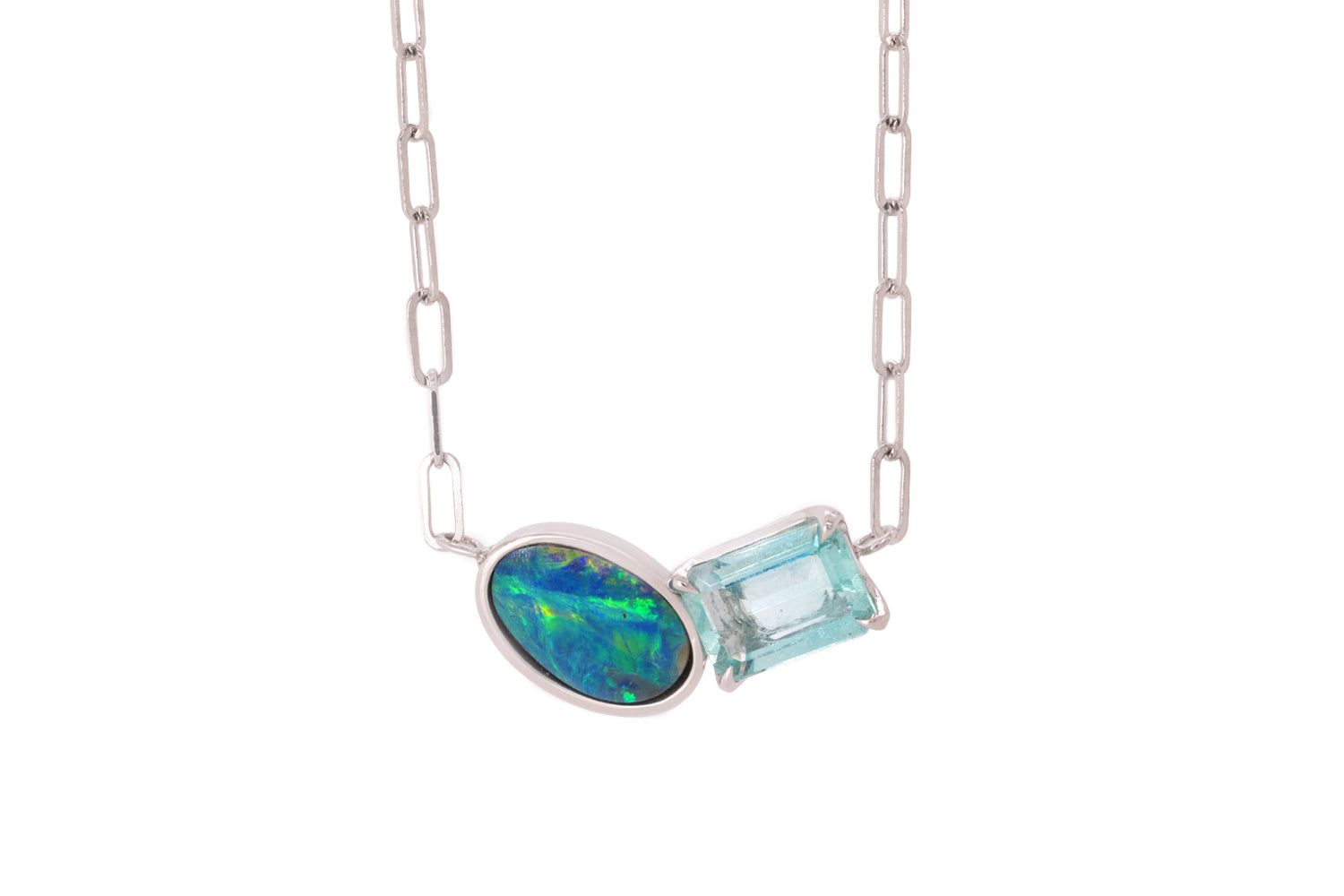 Spirit Platinum Necklace — boulder opal & green beryl