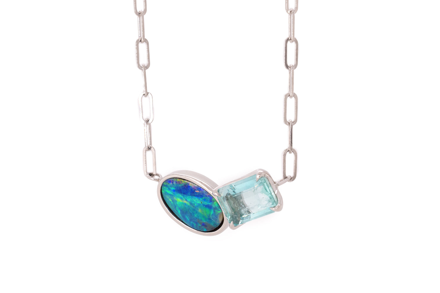 Spirit Platinum Necklace — boulder opal & green beryl
