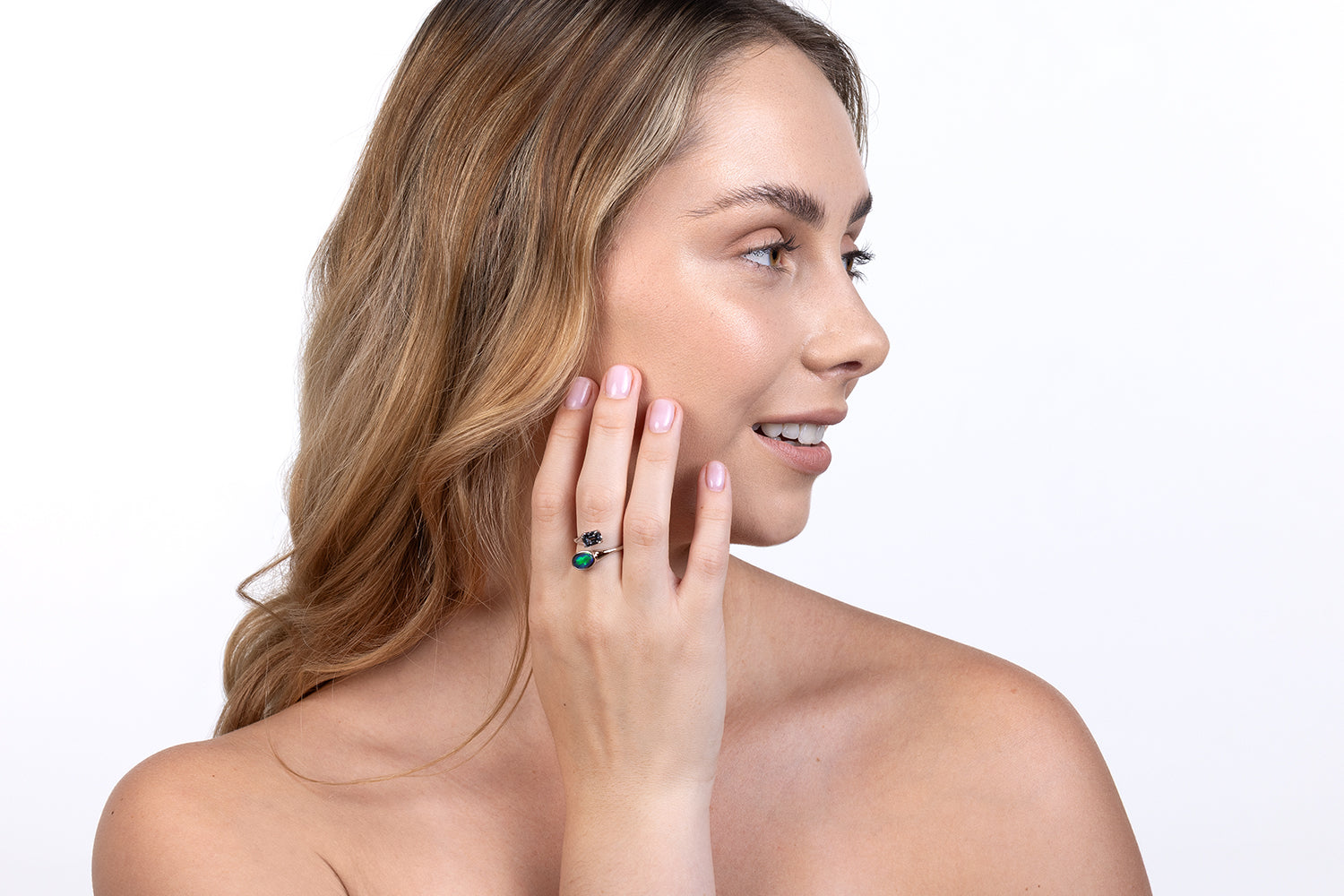 Spirit Platinum Ring — black opal & grey spinel