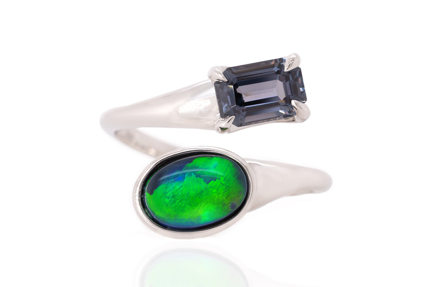 Spirit Platinum Ring — black opal & grey spinel
