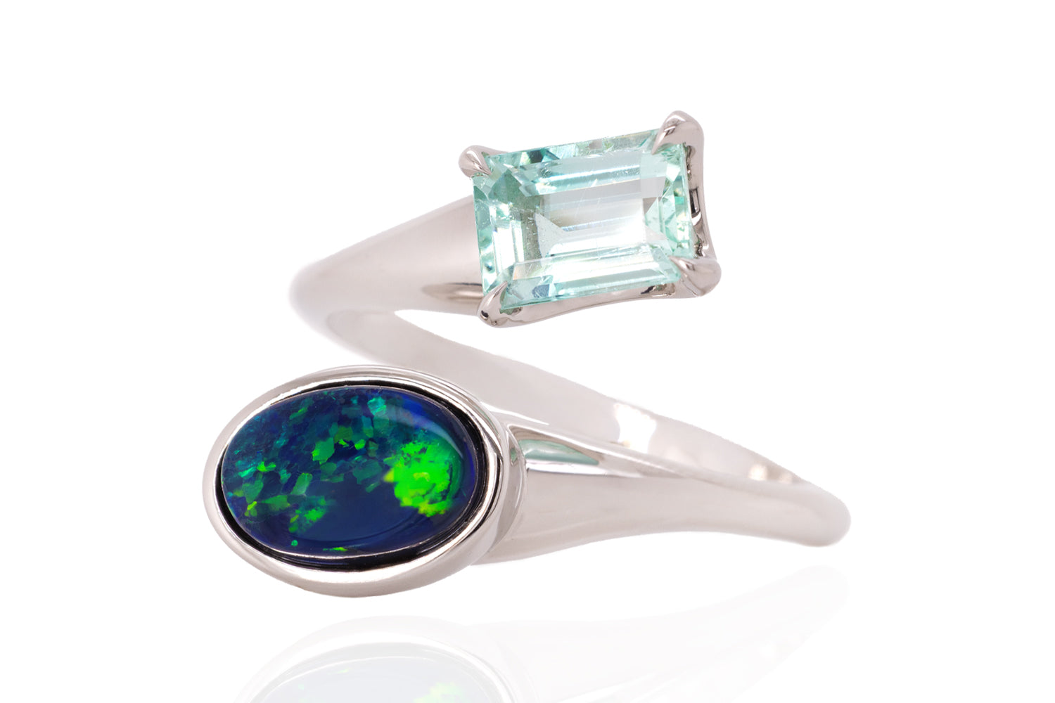Spirit Platinum Ring — black opal & green beryl