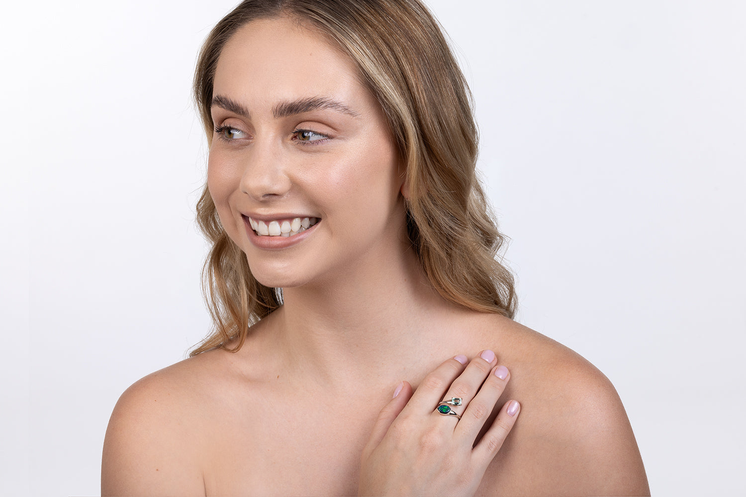 Spirit Platinum Ring — black opal & green beryl