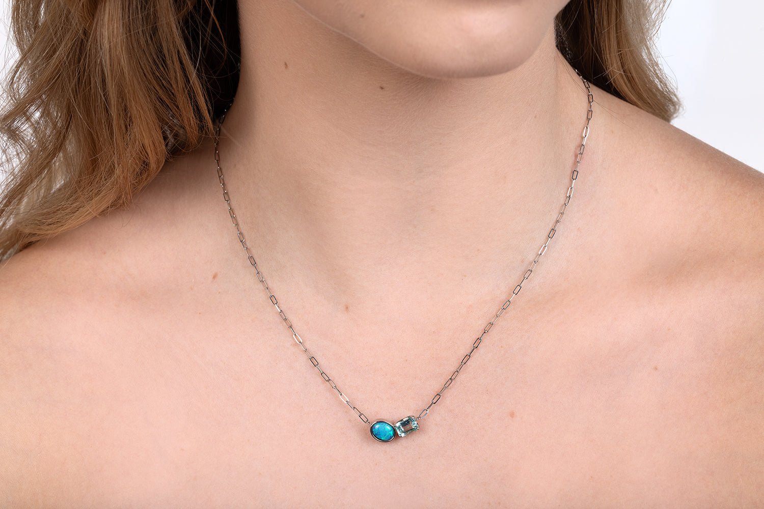 Spirit Platinum Necklace — crystal opal & green beryl