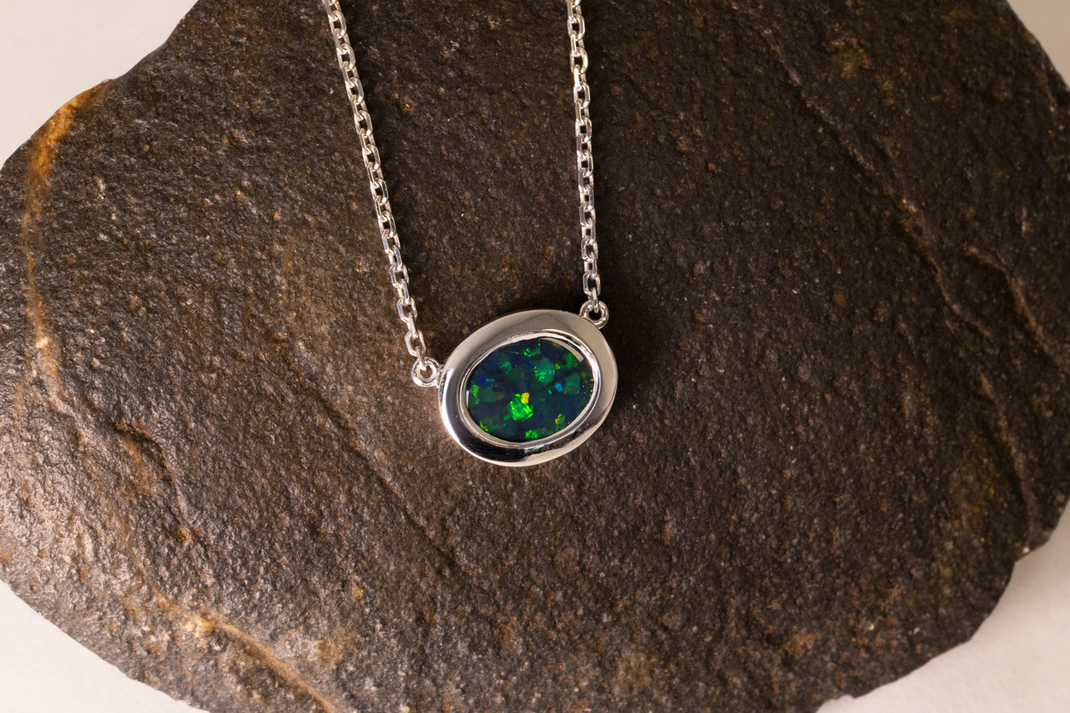 Sterling Silver 1.23 ct Black Opal Necklace
