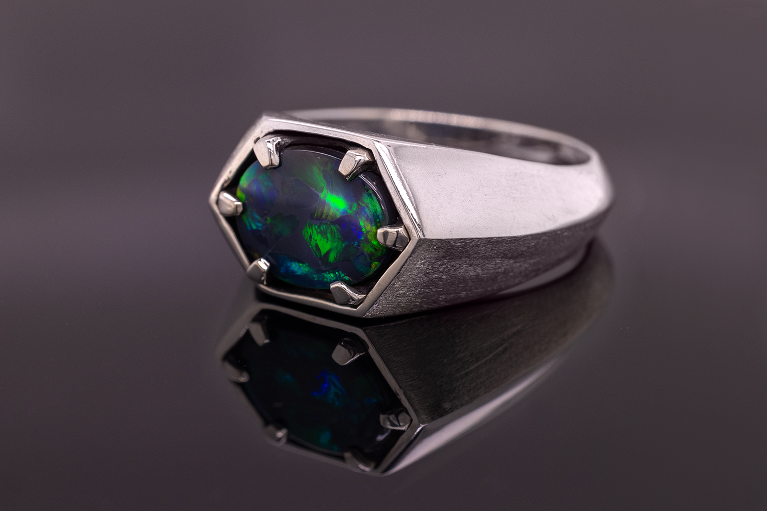 Saxon Ring Sterling Silver with 2.08ct Black Opal