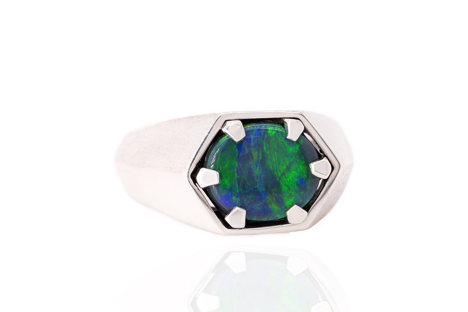 Australian 2.55 ct Black Opal Sterling Silver Saxon Men's Ring