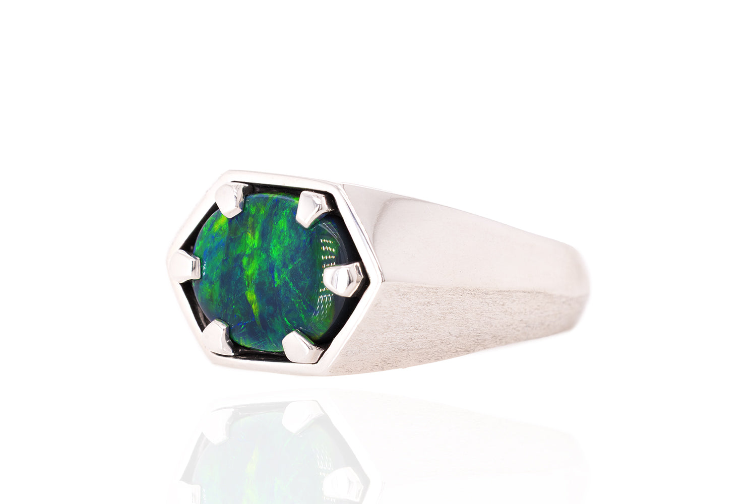 Australian 2.55 ct Black Opal Sterling Silver Saxon Men's Ring