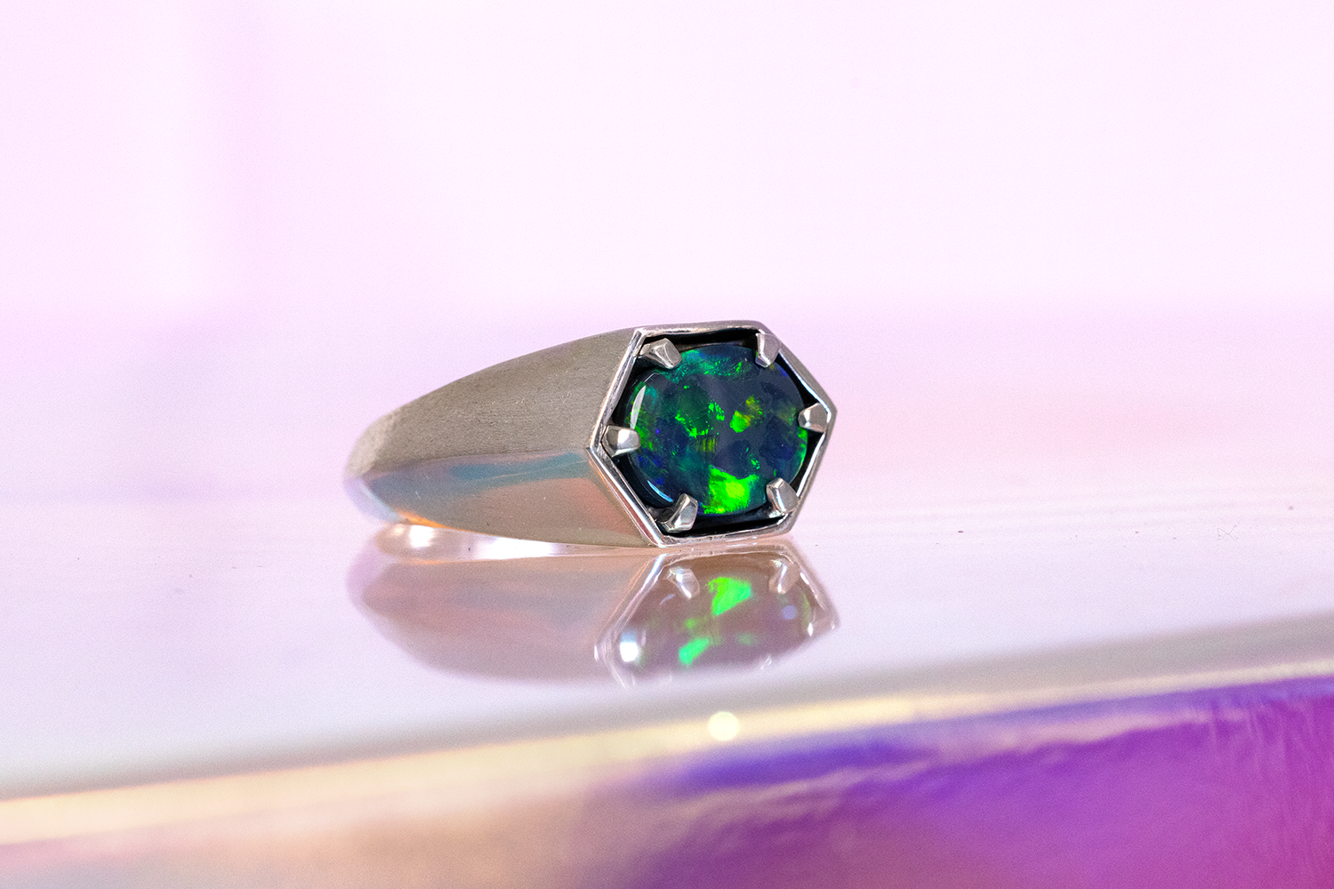 Saxon Ring Sterling Silver with 2.08ct Black Opal