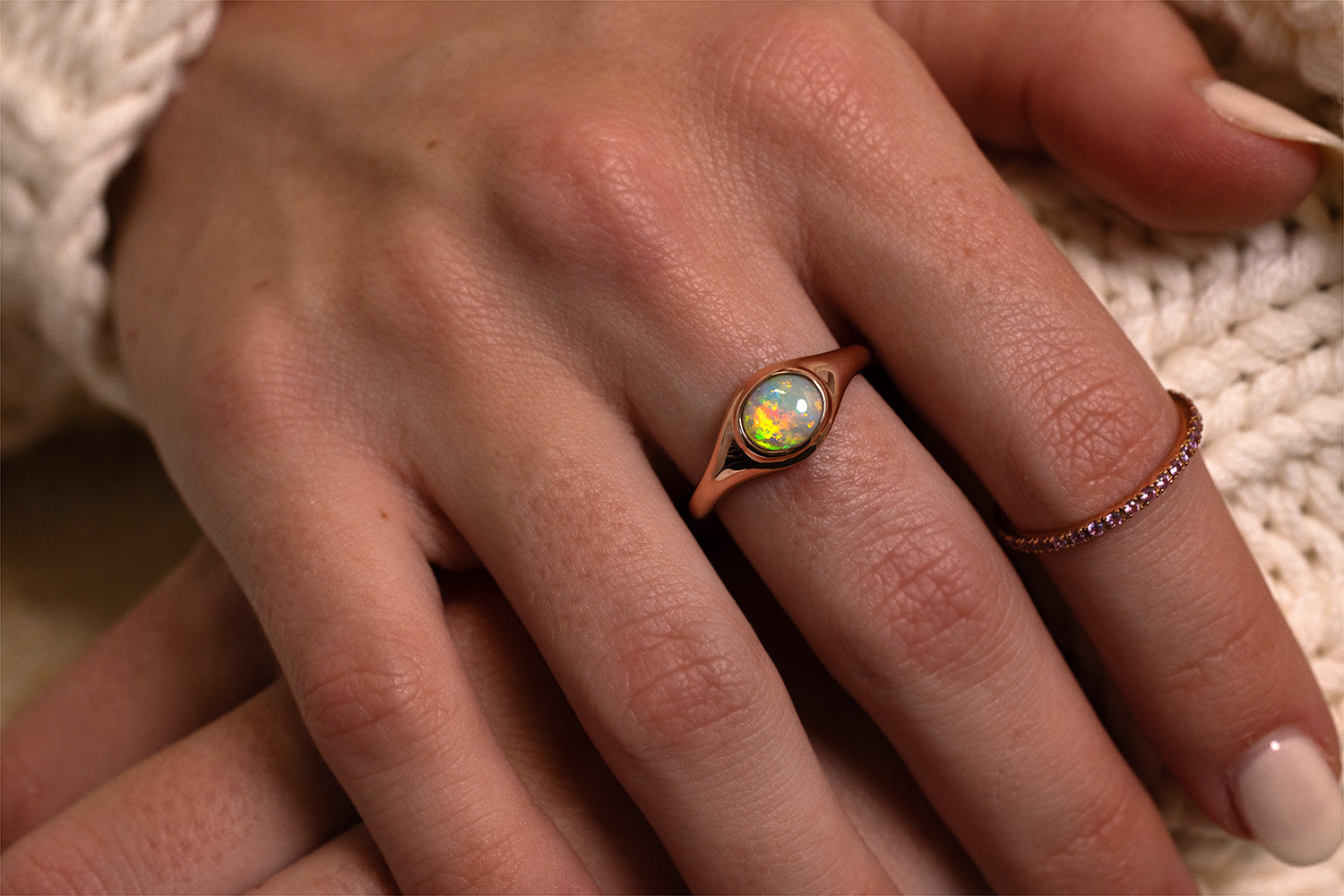Australian 0.65ct Crystal Opal 18kt Rose Gold Stephanie Ring