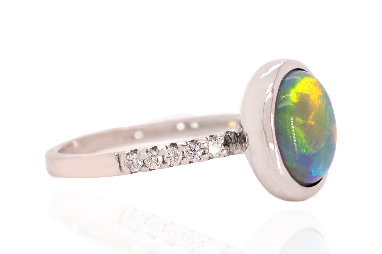 Tatiana Diamond Ring White Gold with 3.01ct Dark Opal