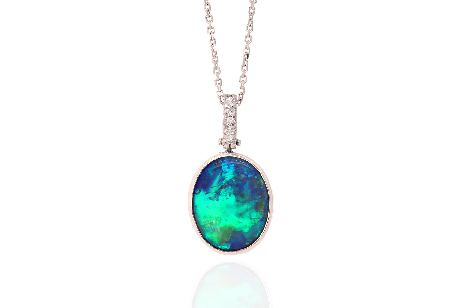 Tatiana Diamond Pendant White Gold with 4.25ct Black Opal