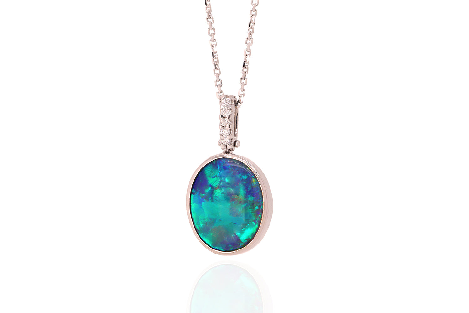Tatiana Diamond Pendant White Gold with 4.25ct Black Opal