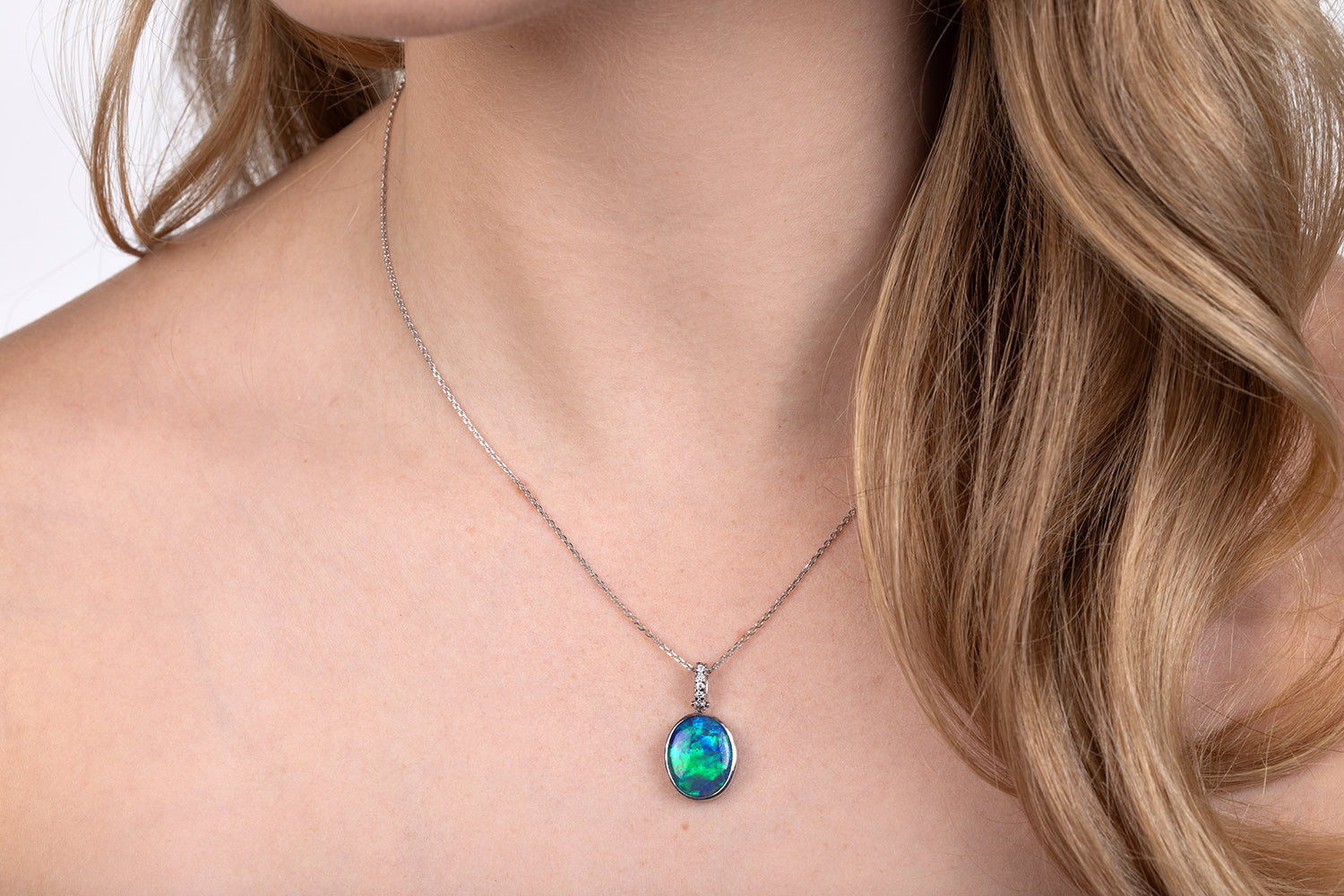 Tatiana Diamond Pendant White Gold with 4.25ct Black Opal