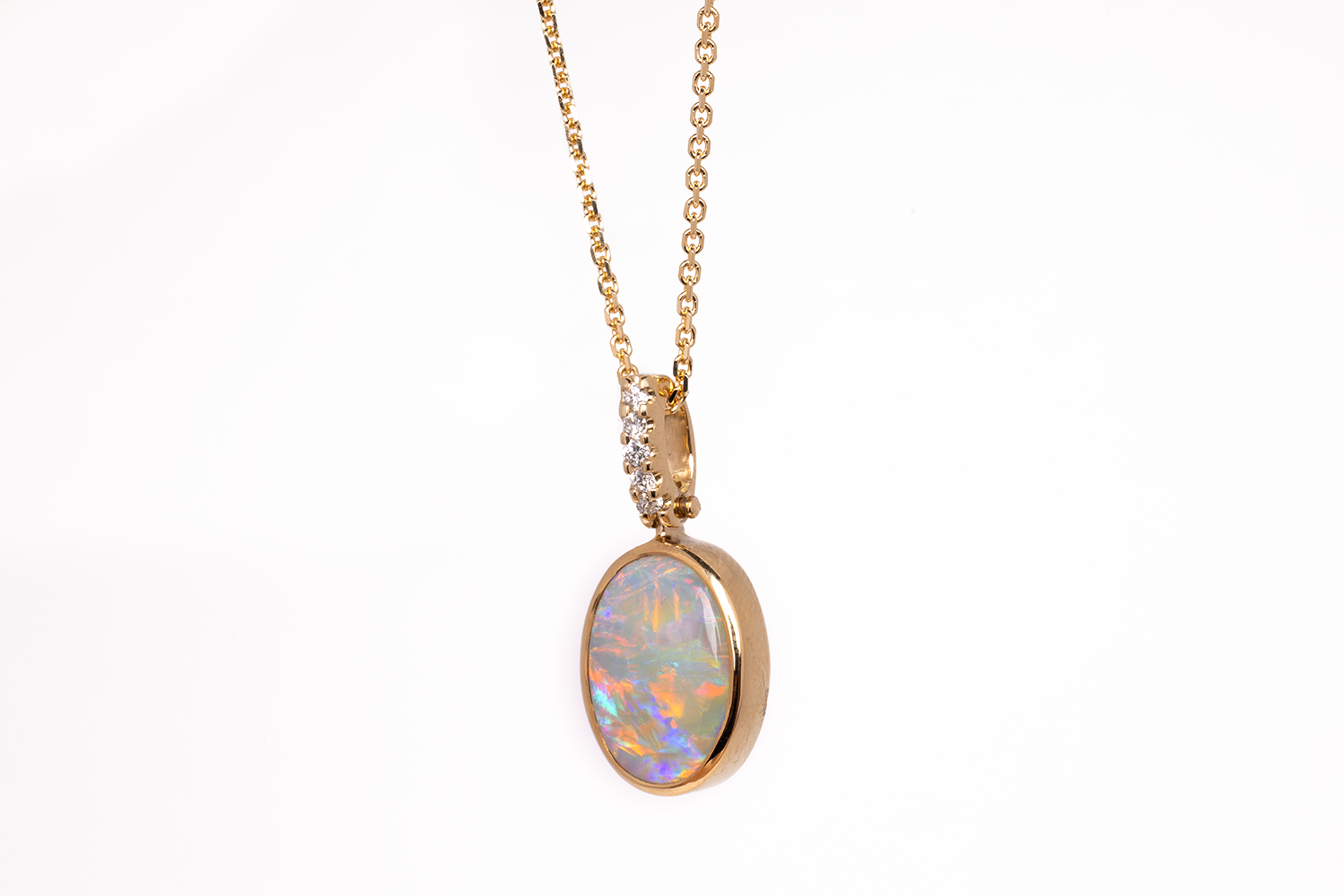 Tatiana Diamond Pendant Gold with 2.69ct White Opal