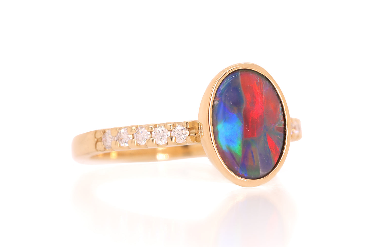 Australian 0.90ct Dark Opal 18kt Yellow Gold Tatiana Diamond Ring