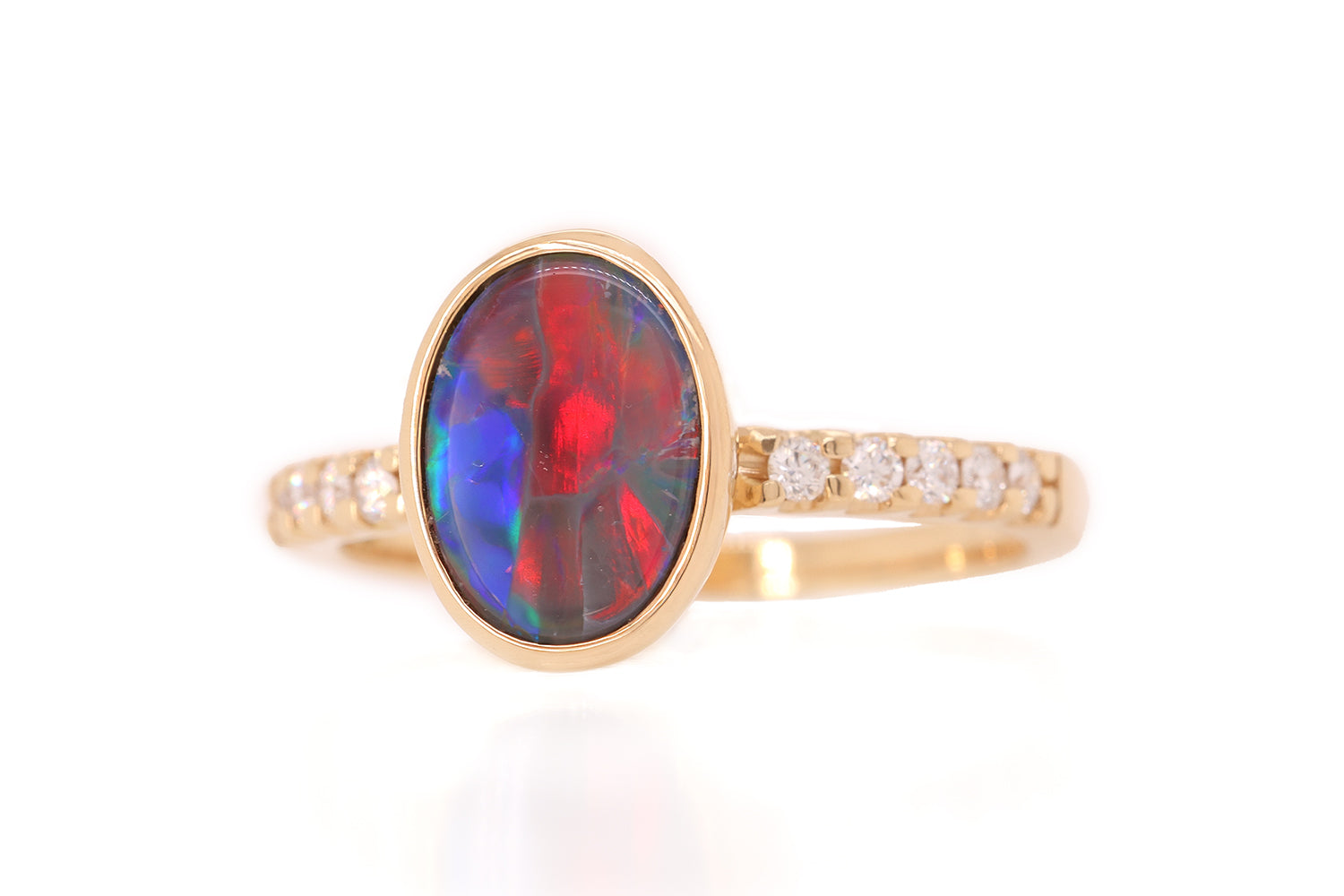 Australian 0.90ct Dark Opal 18kt Yellow Gold Tatiana Diamond Ring