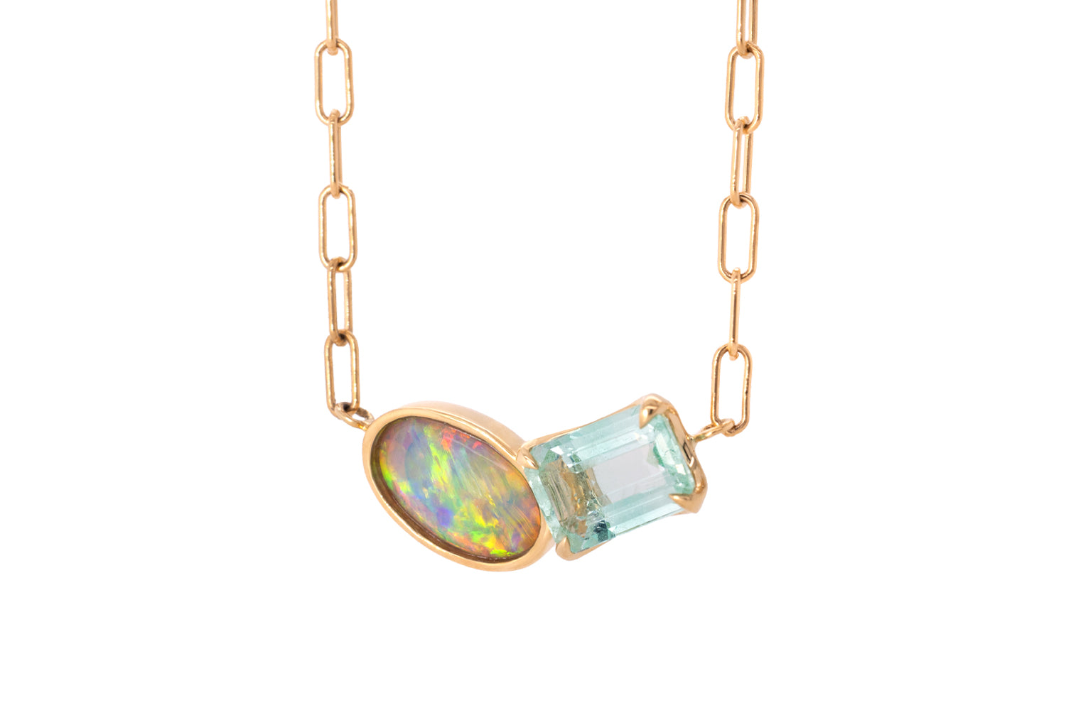 Spirit Gold Necklace — crystal opal & green beryl