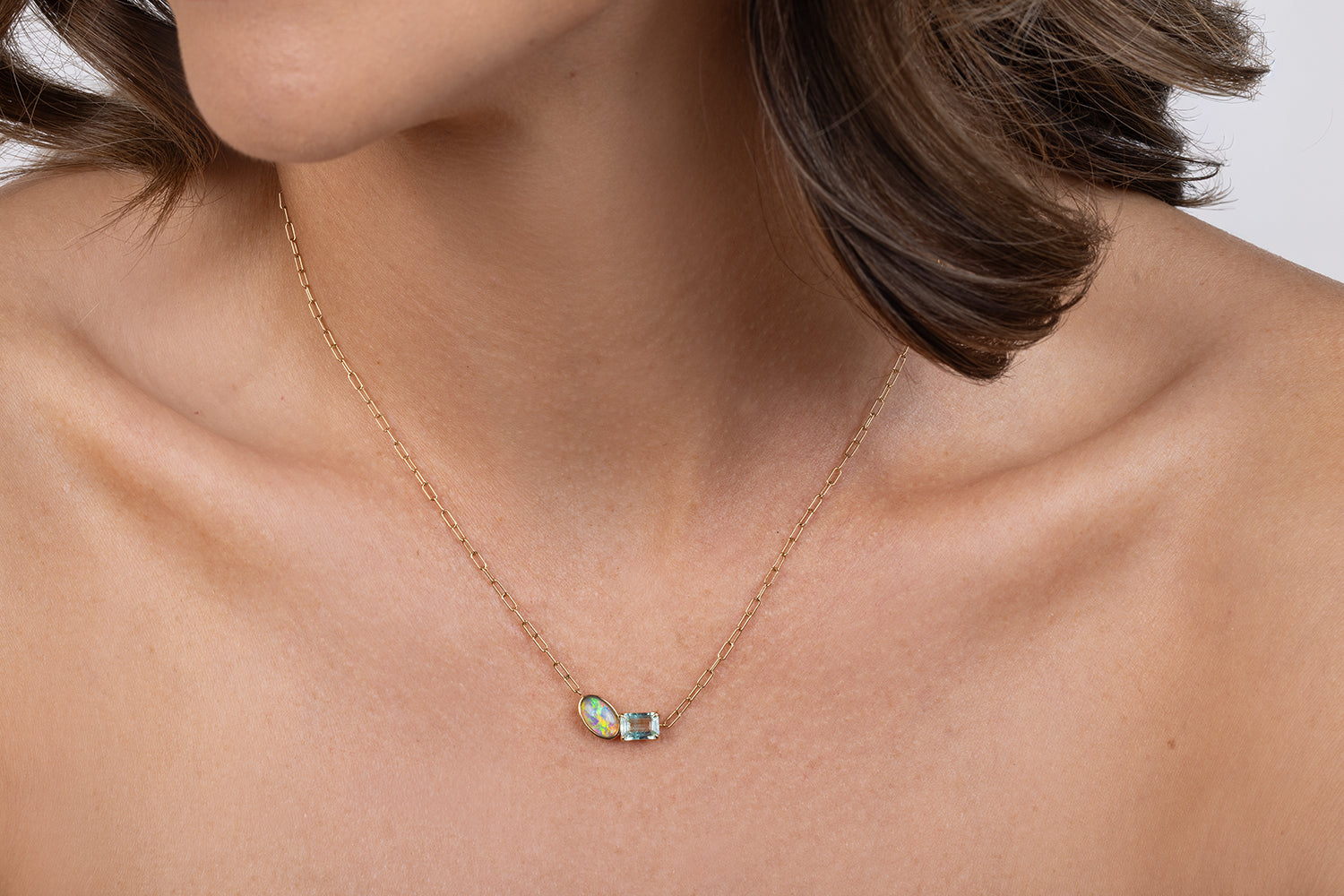 Kindred Spirit Necklace 18kt yellow gold crystal opal and green beryl