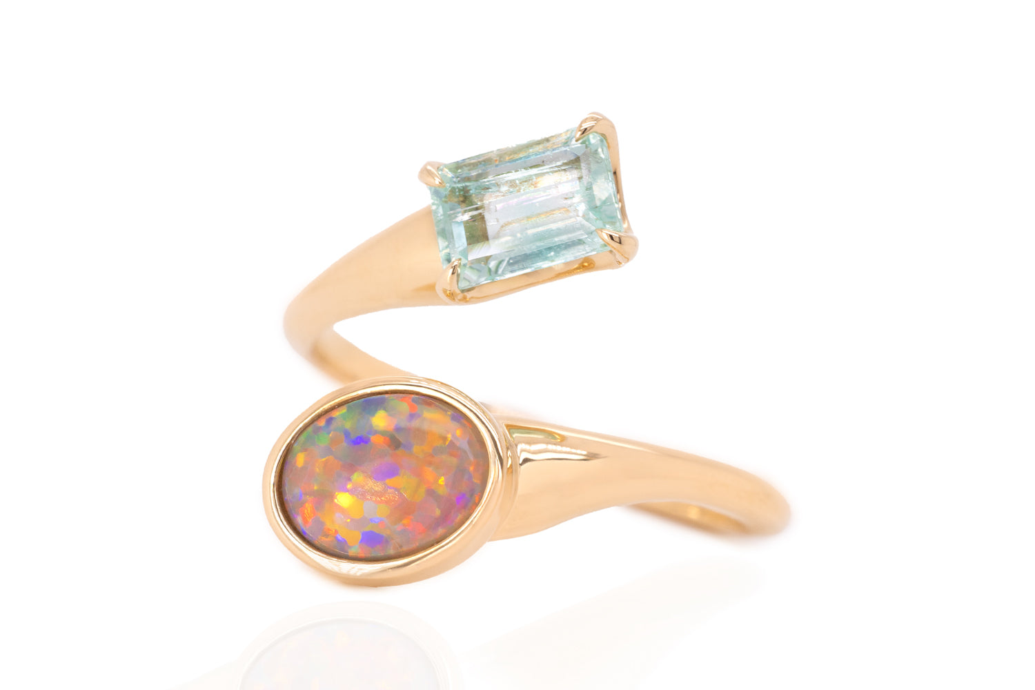 Spirit Gold Ring — dark crystal opal & green beryl