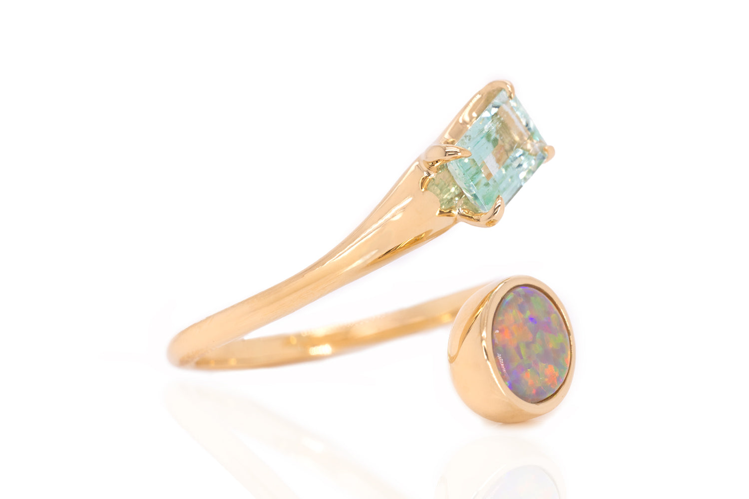Spirit Gold Ring — dark crystal opal & green beryl