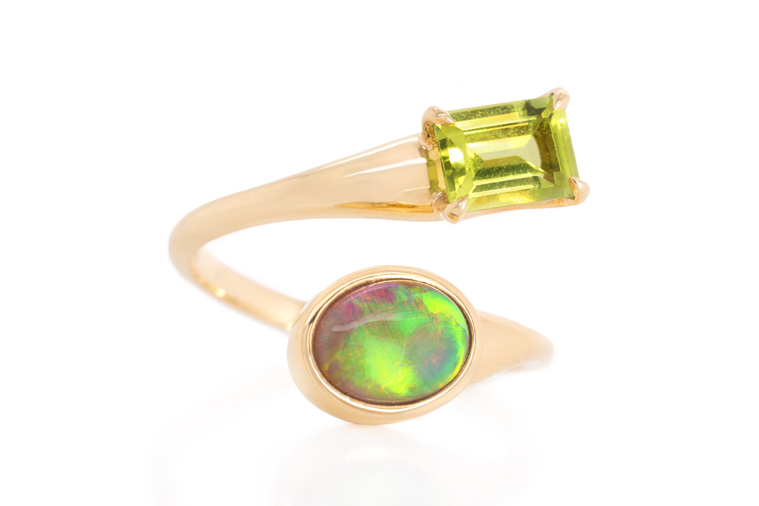 Spirit Gold Ring — crystal opal & peridot #2