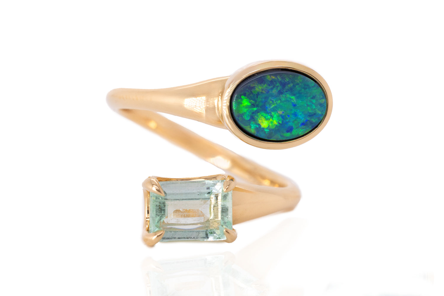 Spirit Gold Ring — black opal & green beryl