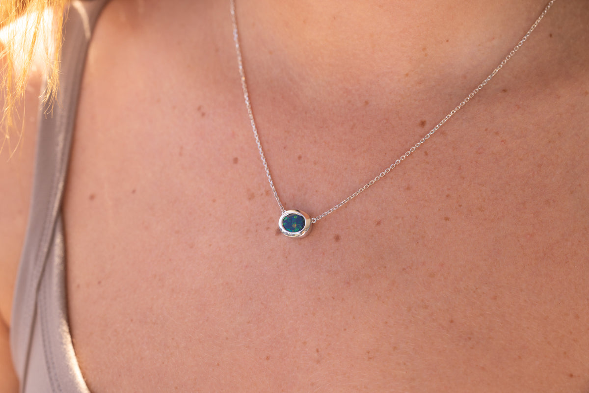 Sterling Silver 1.23 ct Black Opal Necklace