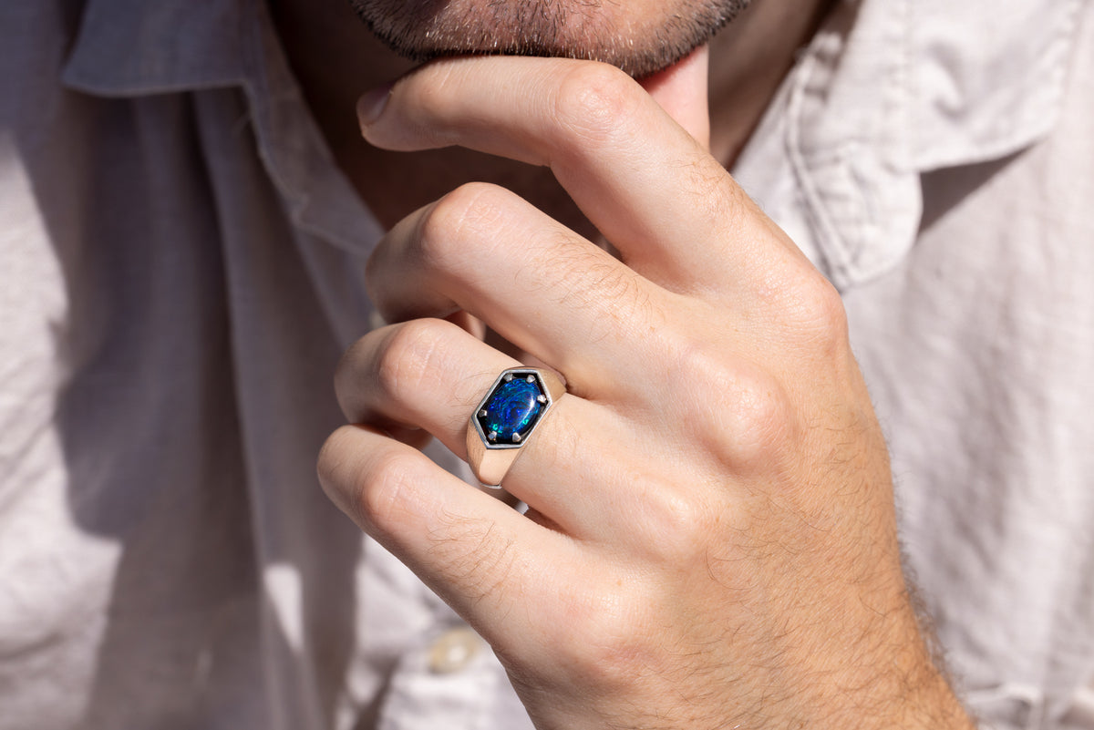 Saxon — Sterling Silver 2.73 ct Black Opal Ring