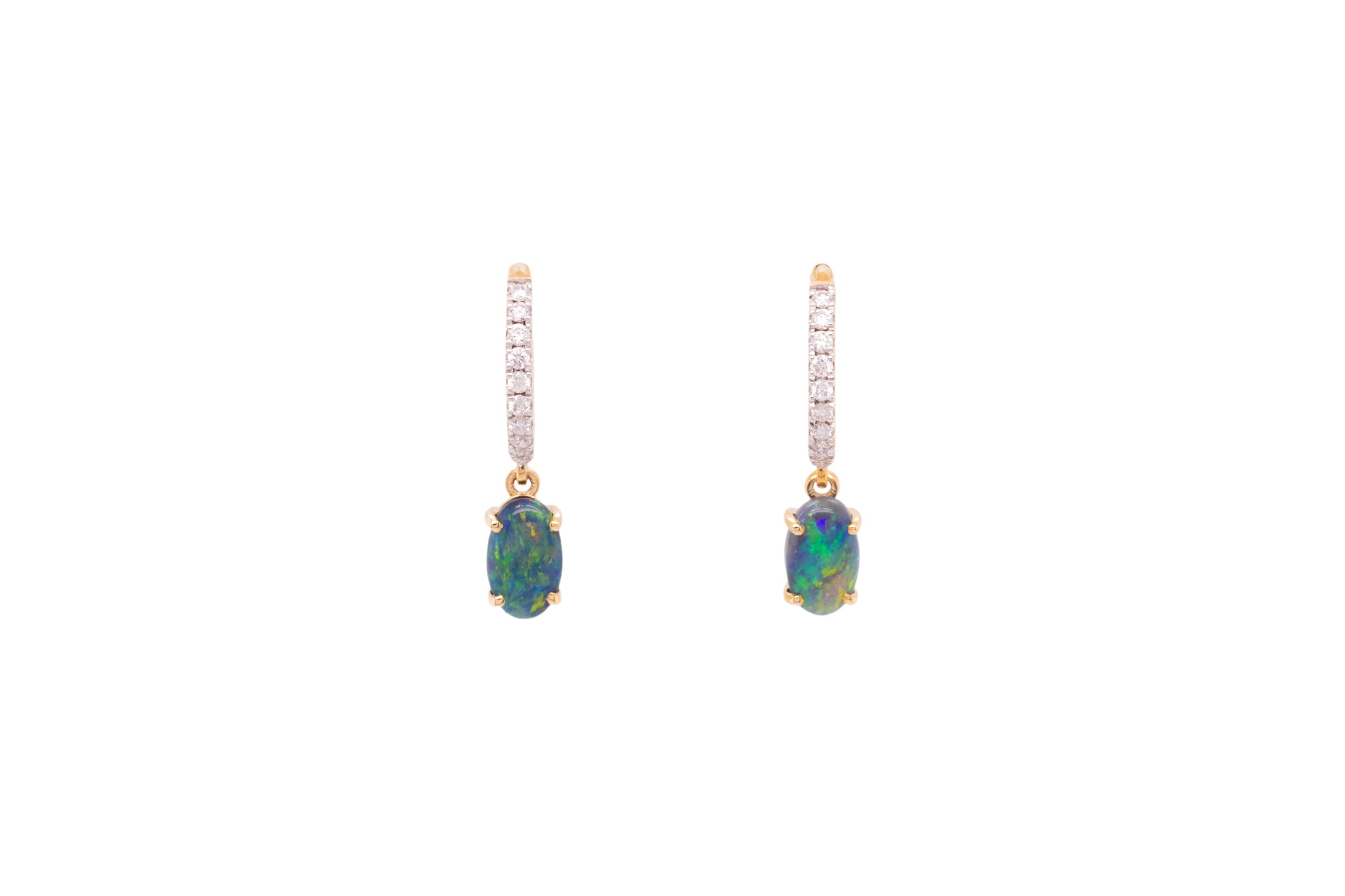 14kt Yellow Gold 0.85 ct Black Opal Diamond Hoop Earrings