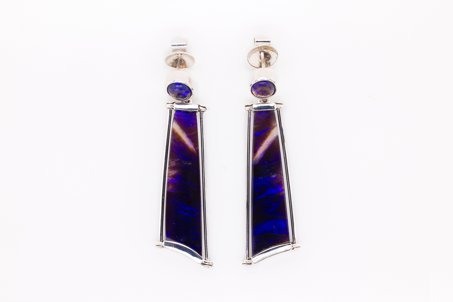 Drop Stud Earrings Sterling Silver with 22.70ct Black Crystal Opals