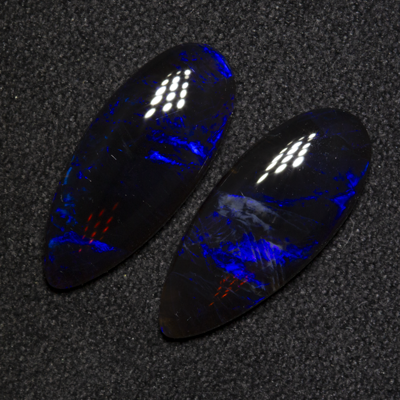 4.28 ct black opal pair 16.8x7.2x2.7mm